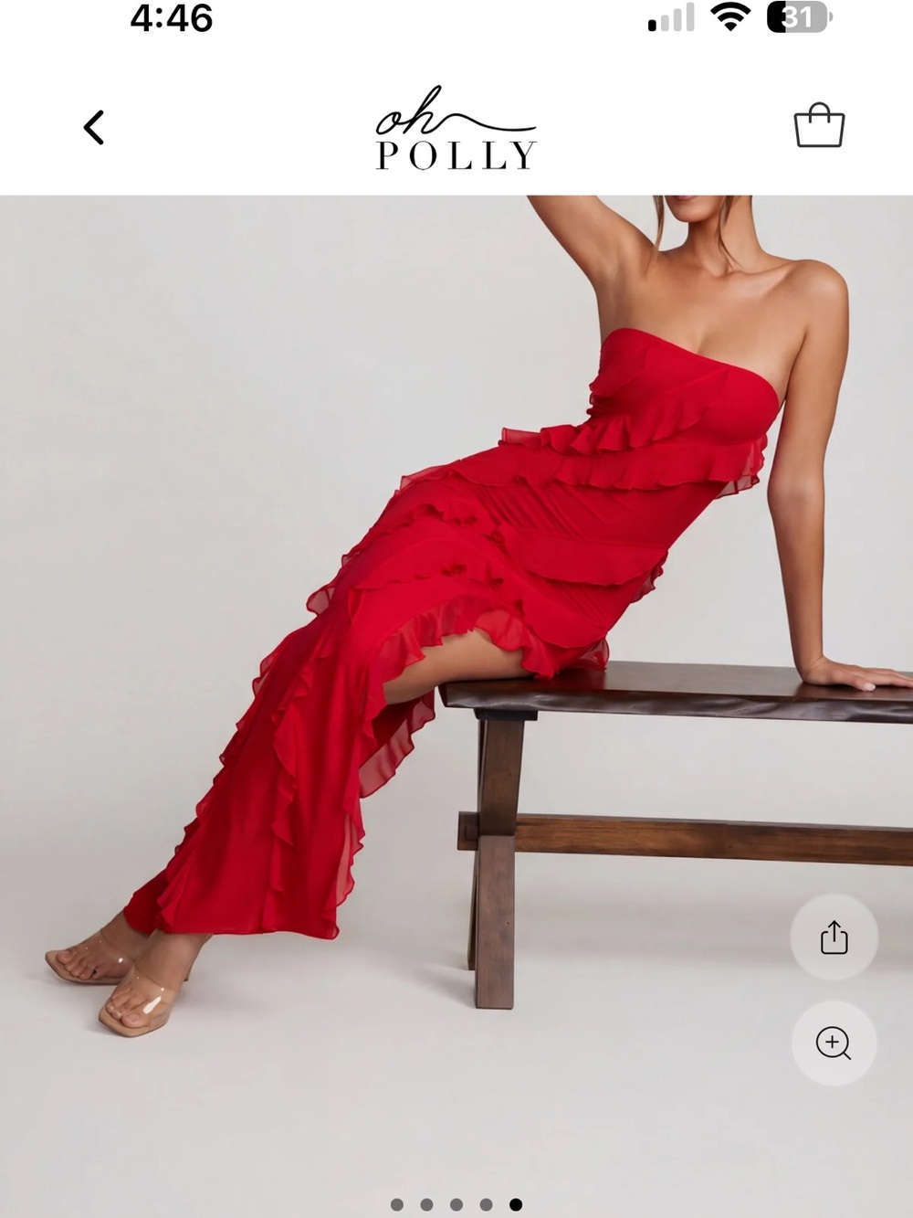 Oh Polly Nevali Bandeau Ruffle Detail Maxi Dress in Red - Picture 4 of 7
